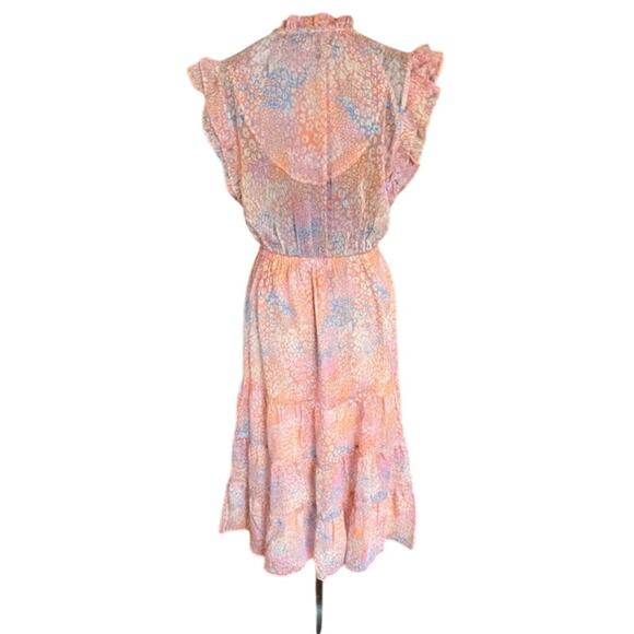 BB Dakota Steve Madden Boho Romantic Ruffle Midi Dress Pink Multi  Large NWT - Picture 4 of 8